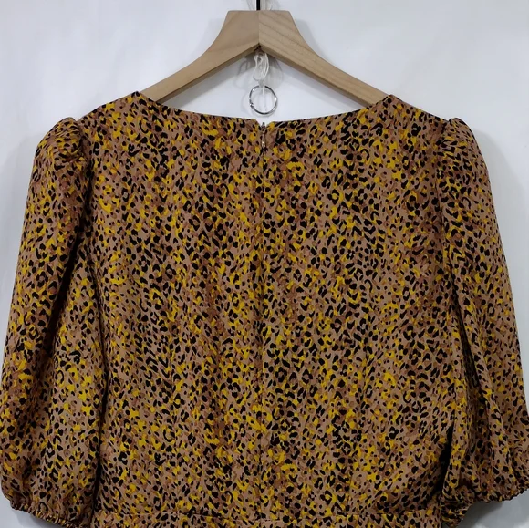 WAYF Leopard Print Faux Wrap Boho Midi Dress Women's L Brown Boho Retro 90s Y2K - Picture 7 of 10